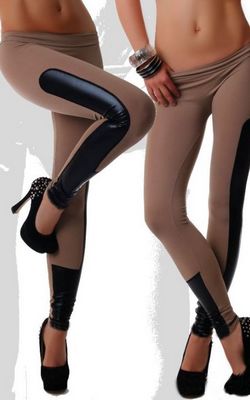Мода Rave Party Disco Wear Мокрый вид Вставные кофейные леггинсы